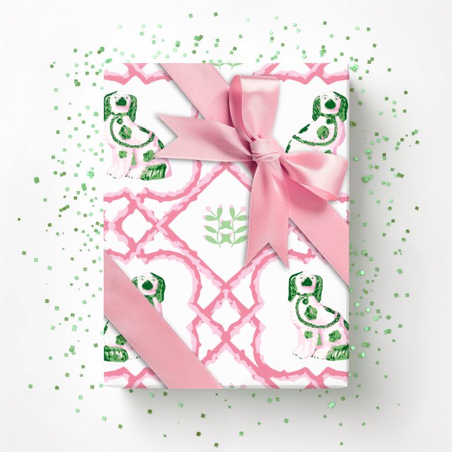 Papel De Regalo Swoon Staffordshire Dogs Trellis Pink and Green (Subido por el creador)