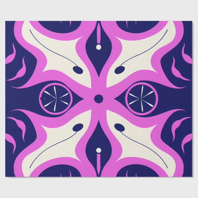 Papel De Regalo Symmetrical Abstract Pattern in Purple and White (Superficie plana)
