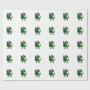 Papel De Regalo T-Rex de Navidad llevando árbol de Navidad