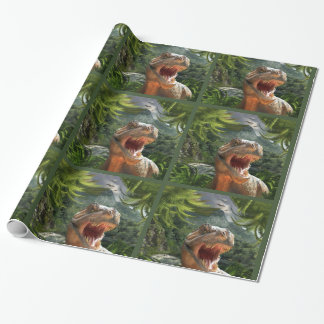 Papel De Regalo T Rex en paisaje prehistórico