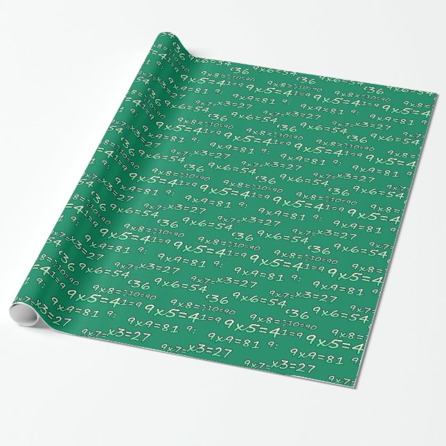 PAPEL DE REGALO TABLA DEL 9 - 9 TIMES TABLE - GREEN - VERDE (Desenrollado)