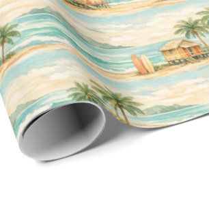 Papel De Regalo Tablas de surf vintage de palmeras tropicales de v
