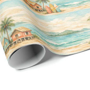 Papel De Regalo Tablas de surf vintage de palmeras tropicales de v