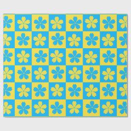 Papel De Regalo Tablero floreado a cuadros amarillo y azul