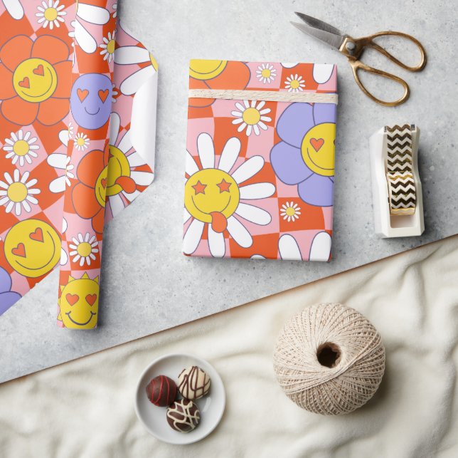 Papel De Regalo Tablero Groovy Daisy Floral, Wrappin Y2K 90s (Artesanía)