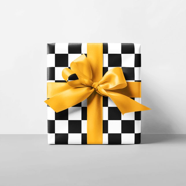 Papel De Regalo Tablero negro y blanco (Black and White Checkerboard Wrapping Paper)