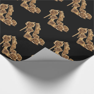 Papel De Regalo Tacones altos elegantes con rosas doradas negro or