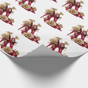 Papel De Regalo Tacones rojos elegantes con rosas doradas