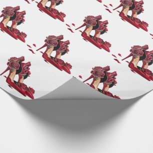 Papel De Regalo Tacones rojos elegantes con rosas doradas