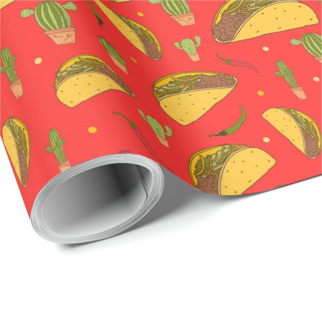Papel De Regalo Tacos y chiles dibujados a mano de comida mexicana (Esquina del rollo)