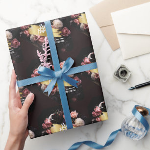 Papel De Regalo Taller de Flores Oro Negro