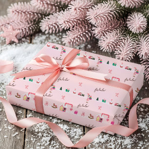 Papel De Regalo Taller de juguetes divertidos duendes rosados de N