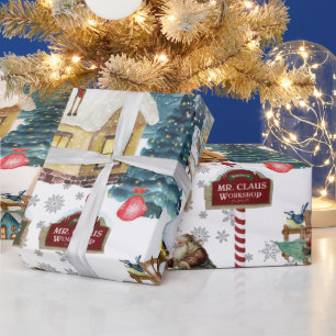 Papel De Regalo Taller de Santa Festivo Polo Norte Navidad