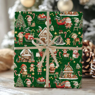 Papel De Regalo Talleres de duendes de Santa adorables Navidad dec
