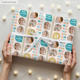 Papel De Regalo Tallo de hoja retro cumpleaños con foto personaliz