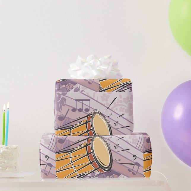 Papel De Regalo Tambor Bongo Tradicional Con Notas Musicales (Subido por el creador)