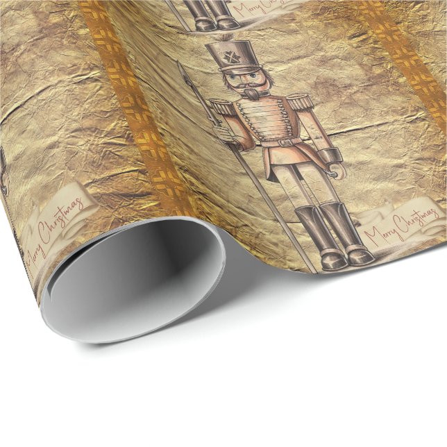 Papel De Regalo Tan Bronze Art Rust Nutcracker (Esquina del rollo)