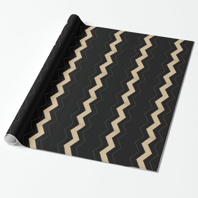 Papel De Regalo Tan y Zigzag negro  (Desenrollado)