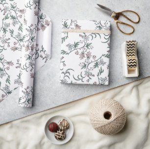 Papel De Regalo Tapa botánica rosa y blanca y tendedero