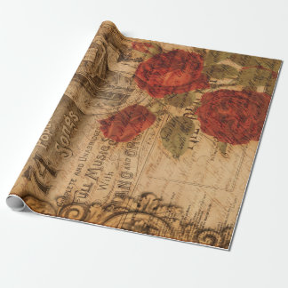 Papel De Regalo Tapa musical de época y Rosa Shabby Chic