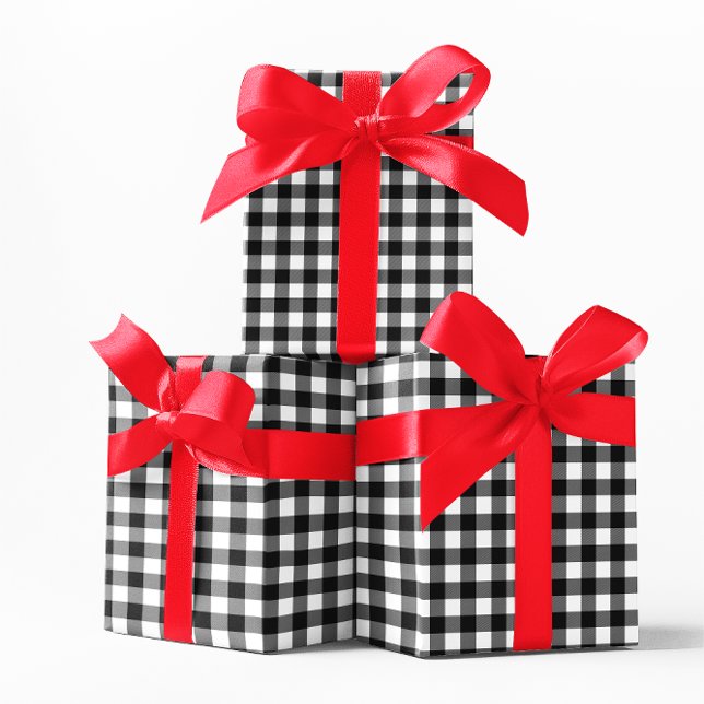 Papel De Regalo Tapado clásico de búfalo blanco y negro (Classic White and Black Buffalo Plaid Wrapping Paper)