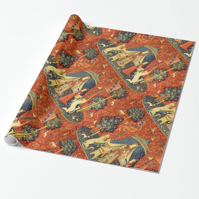 Papel De Regalo Tapestries de Unicorn Lady Legend Medieval (Desenrollado)
