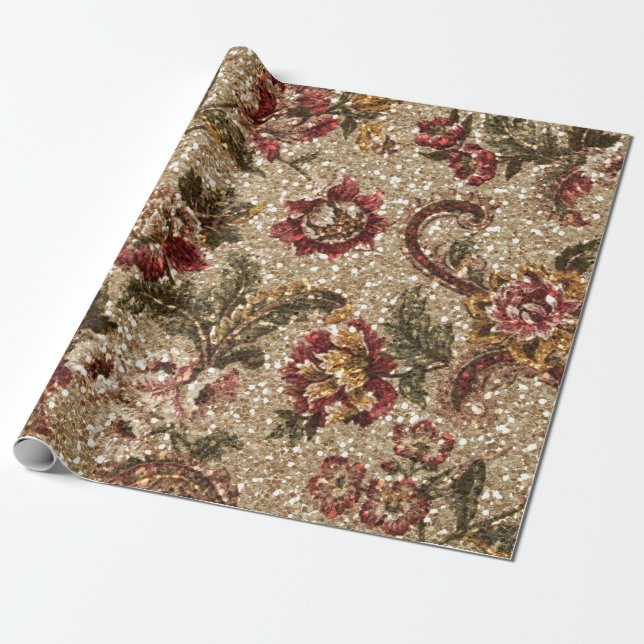 Papel De Regalo Tapicería floral purpurinoso de Earthtone (Desenrollado)