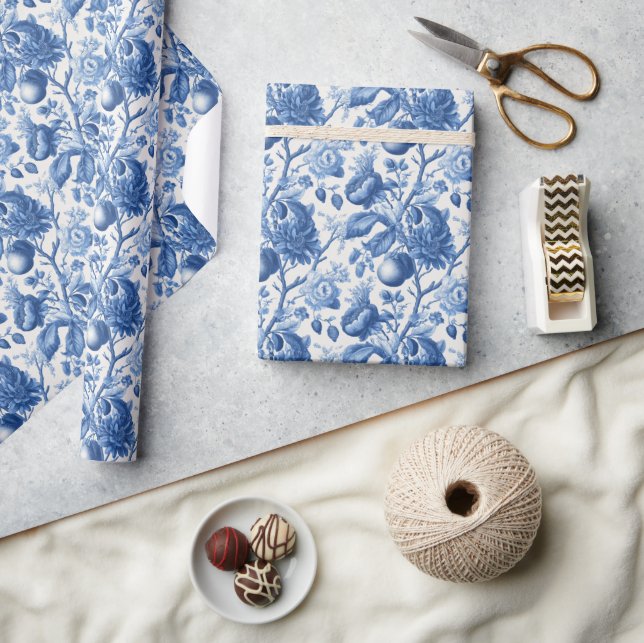 Papel De Regalo Tapiz Botánico Azul Sereno (Artesanía)