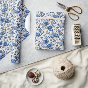 Papel De Regalo Tapiz Floral Azul Elegante