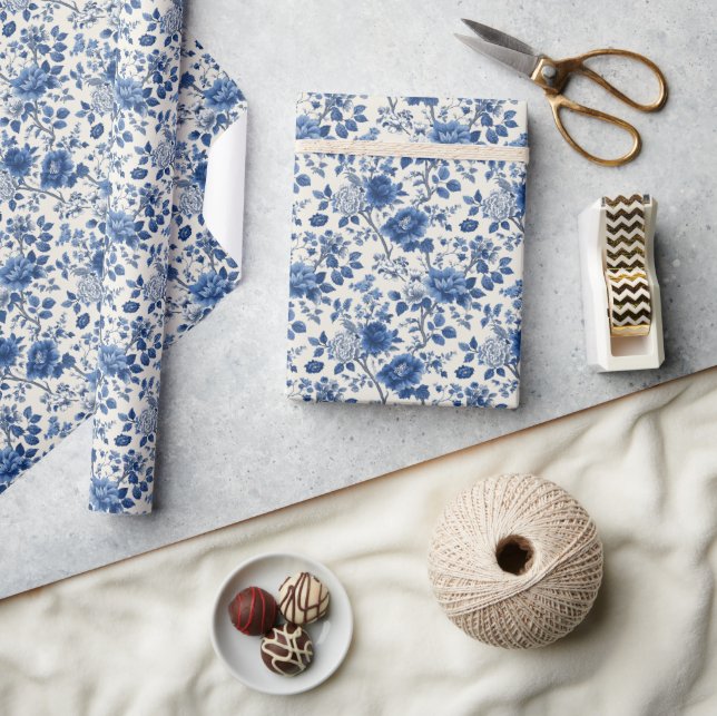Papel De Regalo Tapiz Floral Azul Elegante (Artesanía)