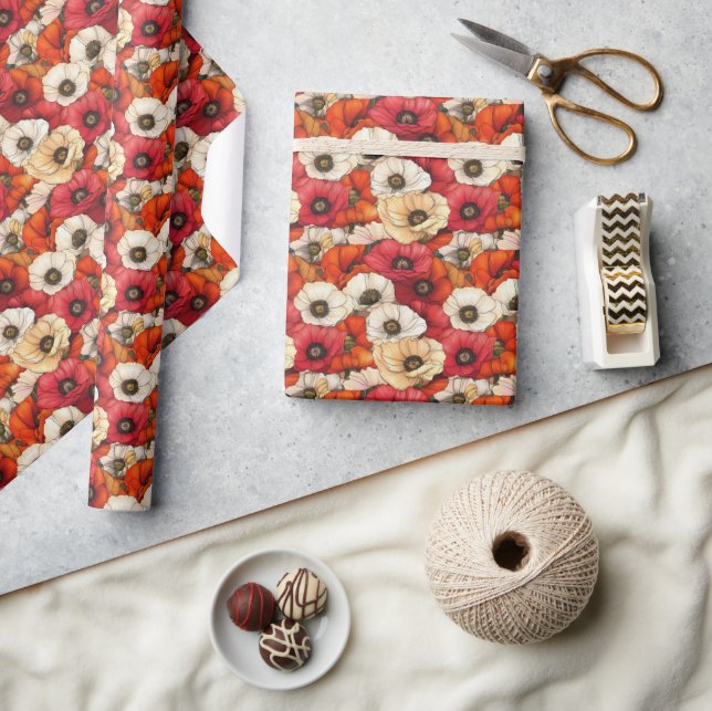 Papel De Regalo Tapiz Floral de Amapola Roja Alegre (Artesanía)