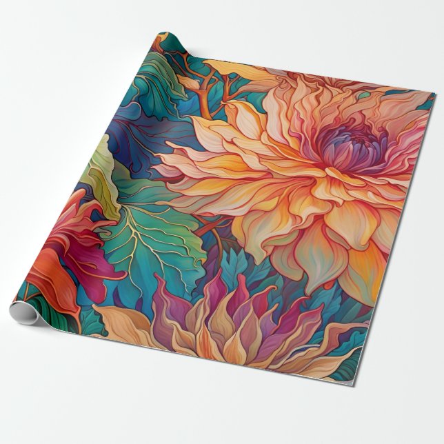 Papel De Regalo Tapiz floral de Dahlia (Desenrollado)