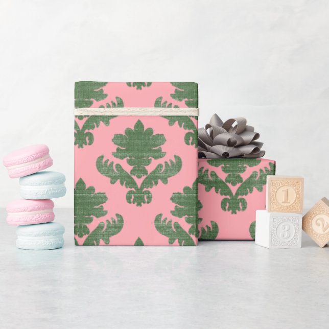 Papel De Regalo Tapiz Francés Verde y Rosa (Baby Shower)