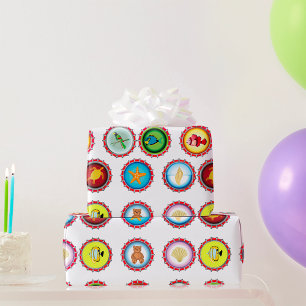 Papel De Regalo Tapones tropicales para botellas Diseño Océano y V