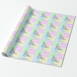 Papel De Regalo Tarjeta de cumpleaños número uno para bebé niño de