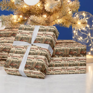 Papel De Regalo Tarjeta de Navidad vintage americana de camión roj