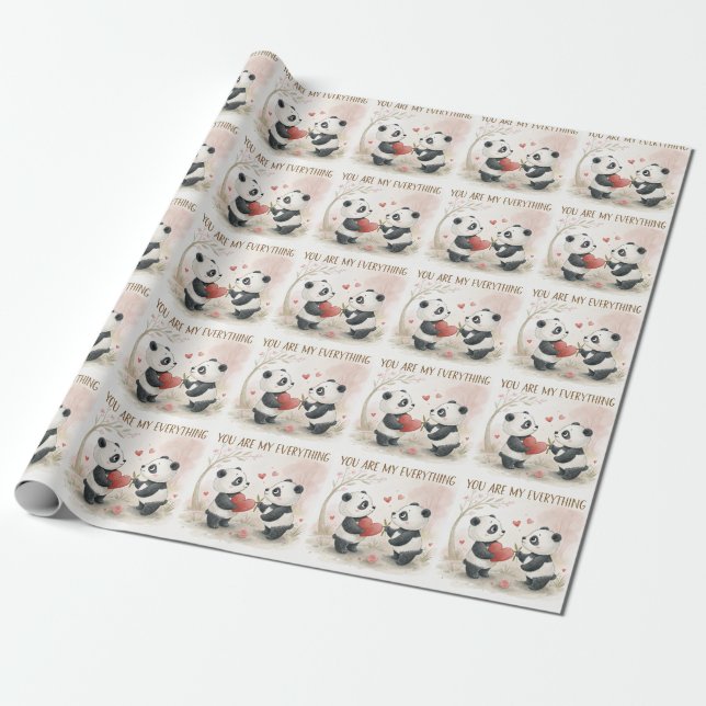 Papel De Regalo Tarjeta Panda romántica (Desenrollado)