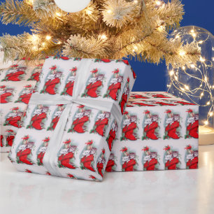 Papel De Regalo Tarjetas de Navidad antiguas gatitos medias rojas