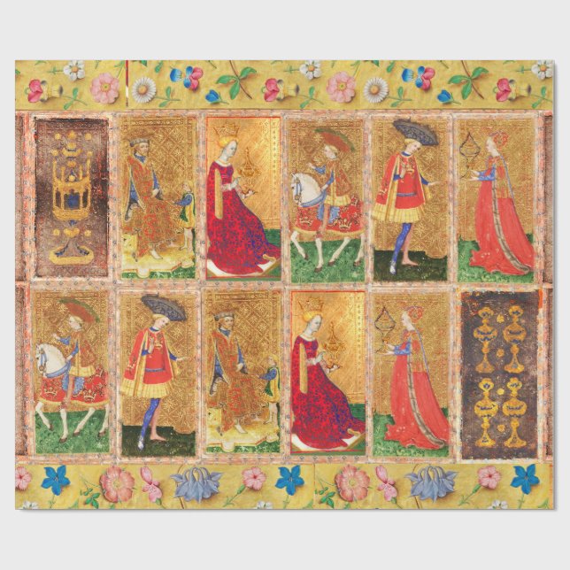 PAPEL DE REGALO TAROS ANTIGUOS /KNIGHT,KING,PÁGINA ,REINA DE CUPAS (Superficie plana)