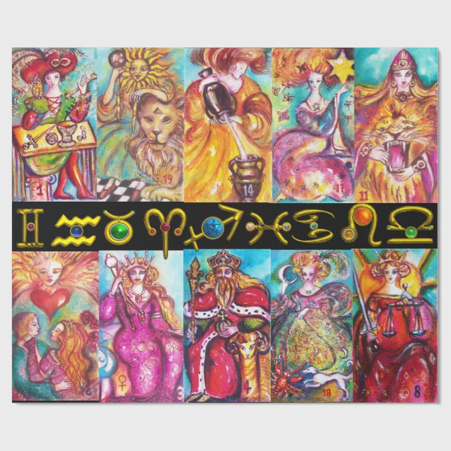 Papel De Regalo TAROTS Y ZODIAC RÓTULOS DE CUMPLEAÑOS Astrología T (Superficie plana)