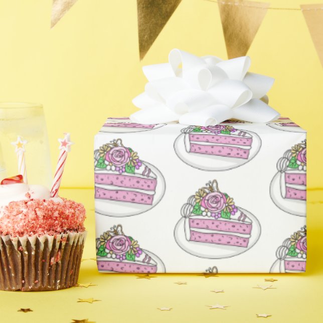 Papel De Regalo Tarta con Flores y Mariposas (Fiesta de cumpleaños )