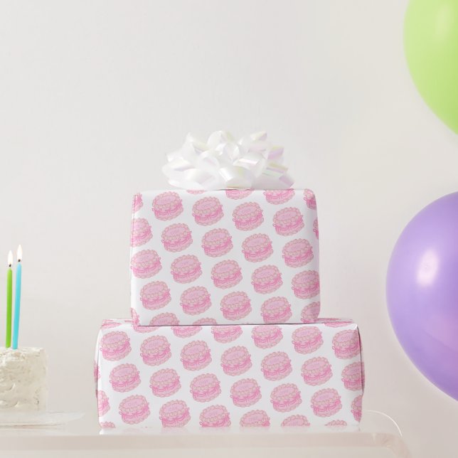 Papel De Regalo Tarta de cumpleaños rosa dibujada a mano editable  (Regalos de fiesta)