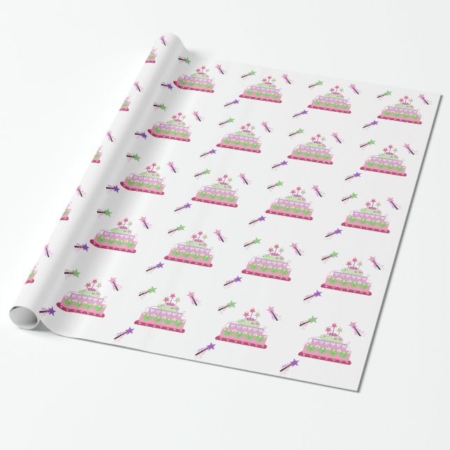 Papel De Regalo Tarta de Princesa y Varitas Mágicas (Desenrollado)