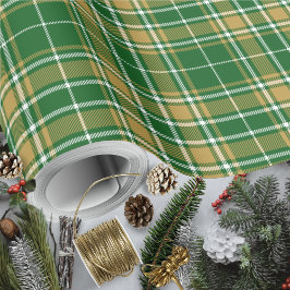 Papel De Regalo Tartán - blanco dorado de caramelo verde