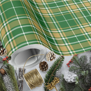 Papel De Regalo Tartán - blanco dorado de caramelo verde