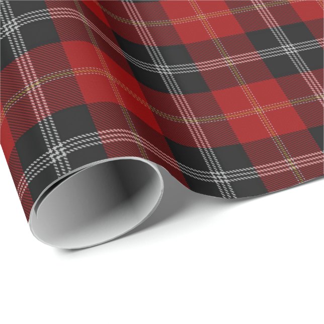 Papel De Regalo Tartán blanco negro rojo escocés de Marjoribanks (Esquina del rollo)