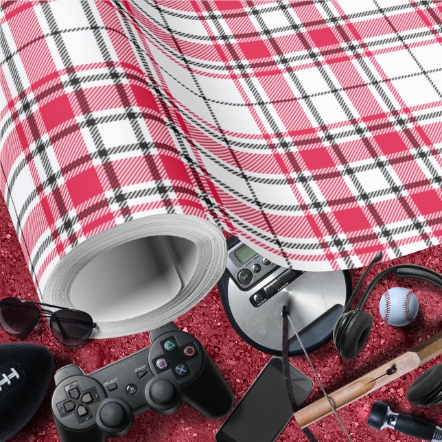 Papel De Regalo Tartán - Blanco-Rojo-Negro (Tartan - White-Red-Black Wrapping Paper by Leapfroglisics Shop)