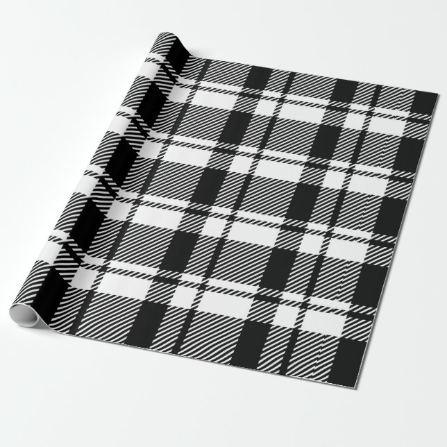 Papel De Regalo Tartán blanco y negro moderno (Desenrollado)
