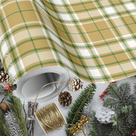 Papel De Regalo Tartán - Caramel Gold-White-Green