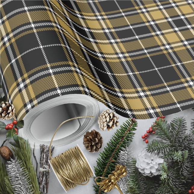 Papel De Regalo Tartán - Caramel negroGold OffWhite (Christmas - Tartan - Black CaramelGold OffWhite Wrapping Paper by Leapfroglisics Shop)